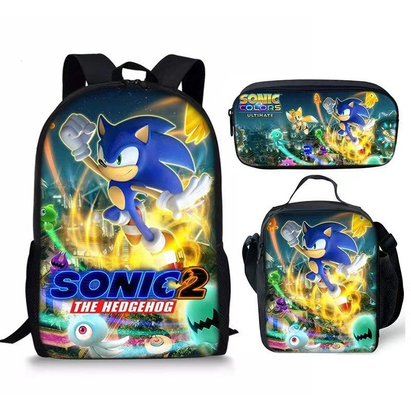 Children's Printing Sonic Three-piece Anime Pencil Cartoon Elementary School Students' Schoolbags