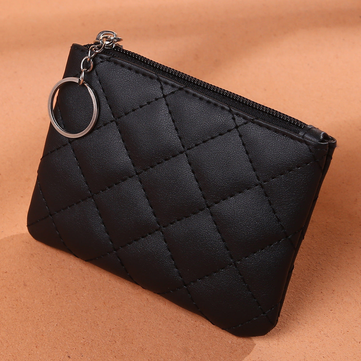 Women's Rhombus Embroidery Short Mini Small Zip Bags