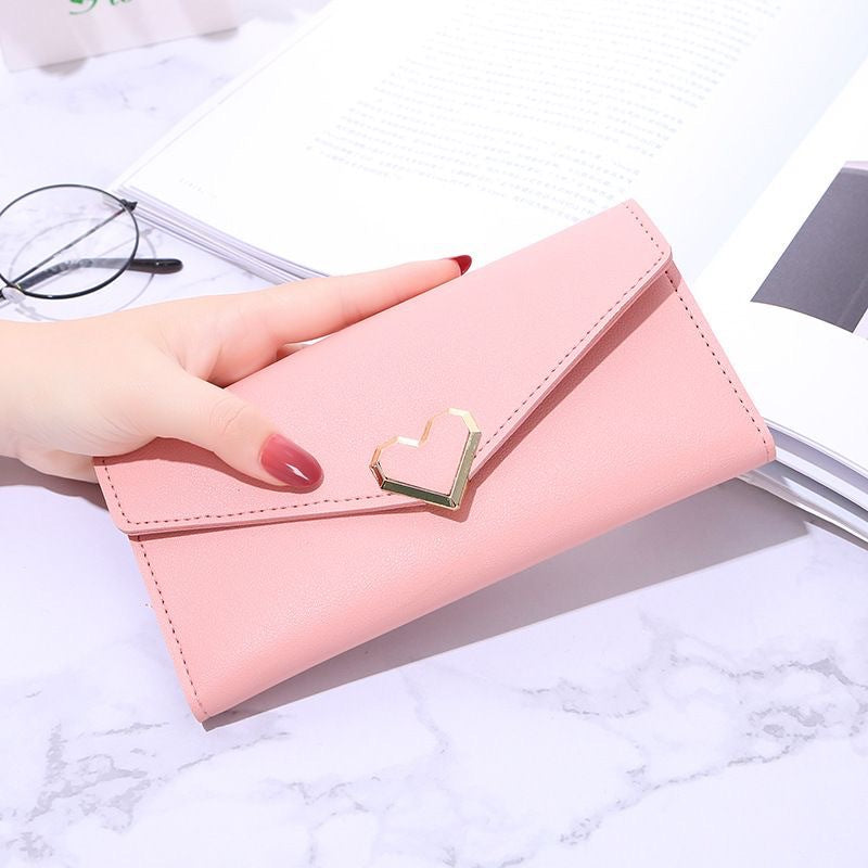 Women's Plain Heart-shaped Long Multiple Slots Mobile Ladies Wallets