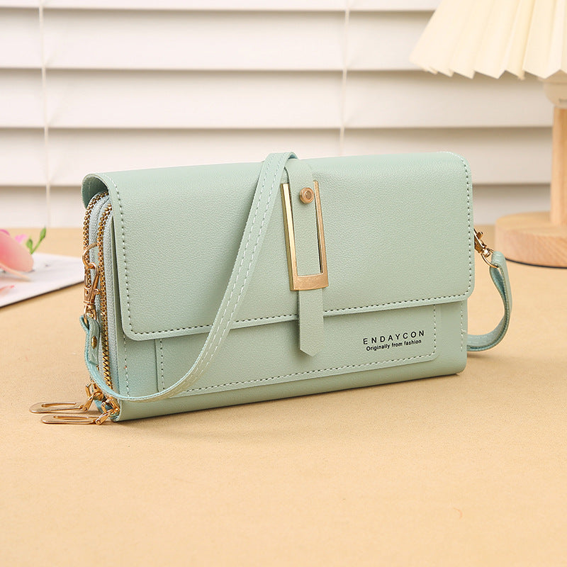 Women's Mobile Korean Stylish Versatile Zipper Solid Color Phone Bags