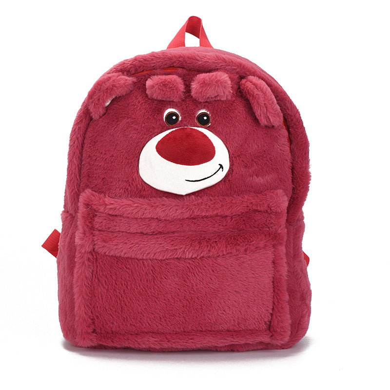 Cartoon Three-dimensional Strawberry Bear Cute Blue Wool Monster Large Children's Backpacks