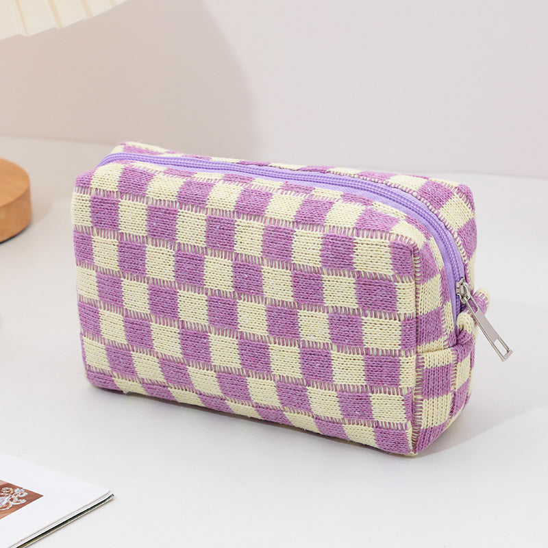 Chessboard Grid Portable Toiletry Large Capacity Cosmetic Bags