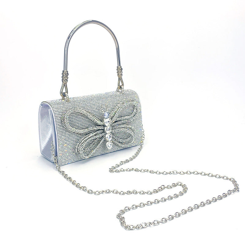 Butterfly Shiny Diamond Small Square Chain Bags