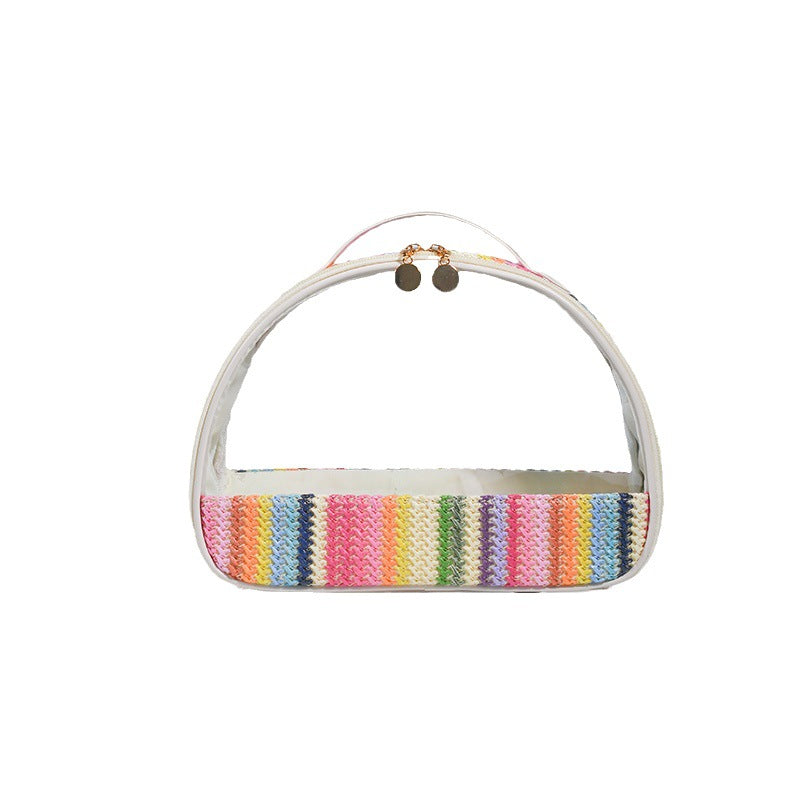 Straw Woven Transparent Semicircle Waterproof Rainbow Cosmetic Bags