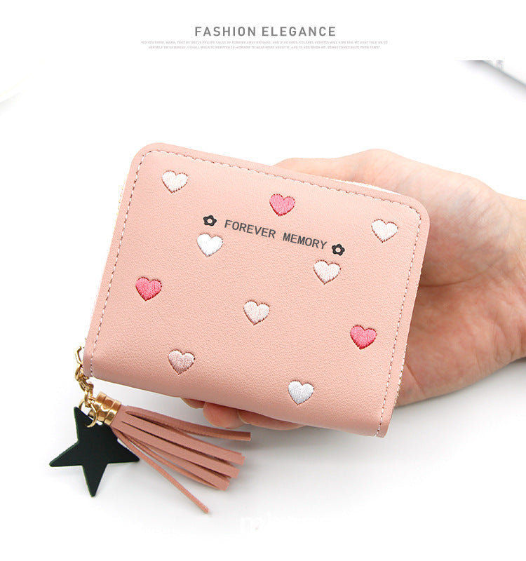 Women's Korean Style Short Cute Zipper Heart-shaped Ladies Wallets