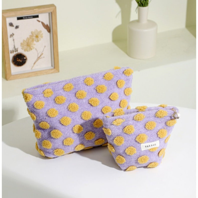 Women's Waffle Plush Portable Storage Good-looking Wash Cosmetic Bags