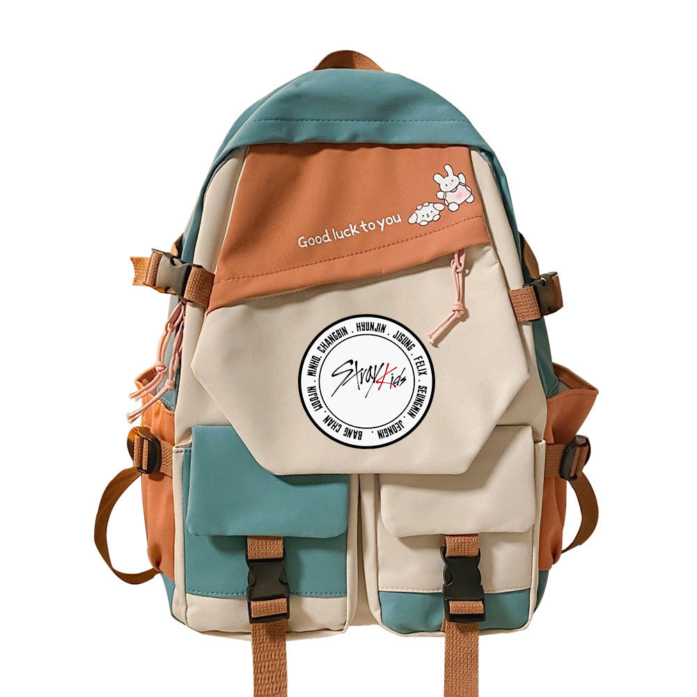 Classy Korean Style Stitching Contrast Color Middle School Students' Schoolbags