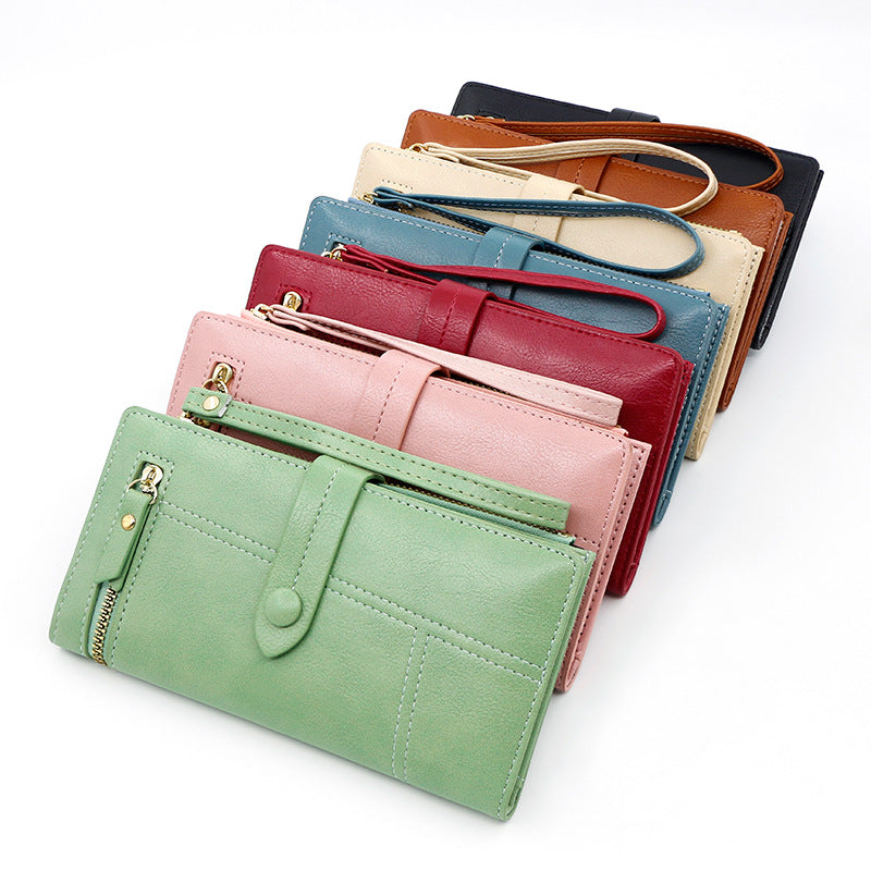 Women's Fresh Sweet Leather Long Zipper Ladies Wallets