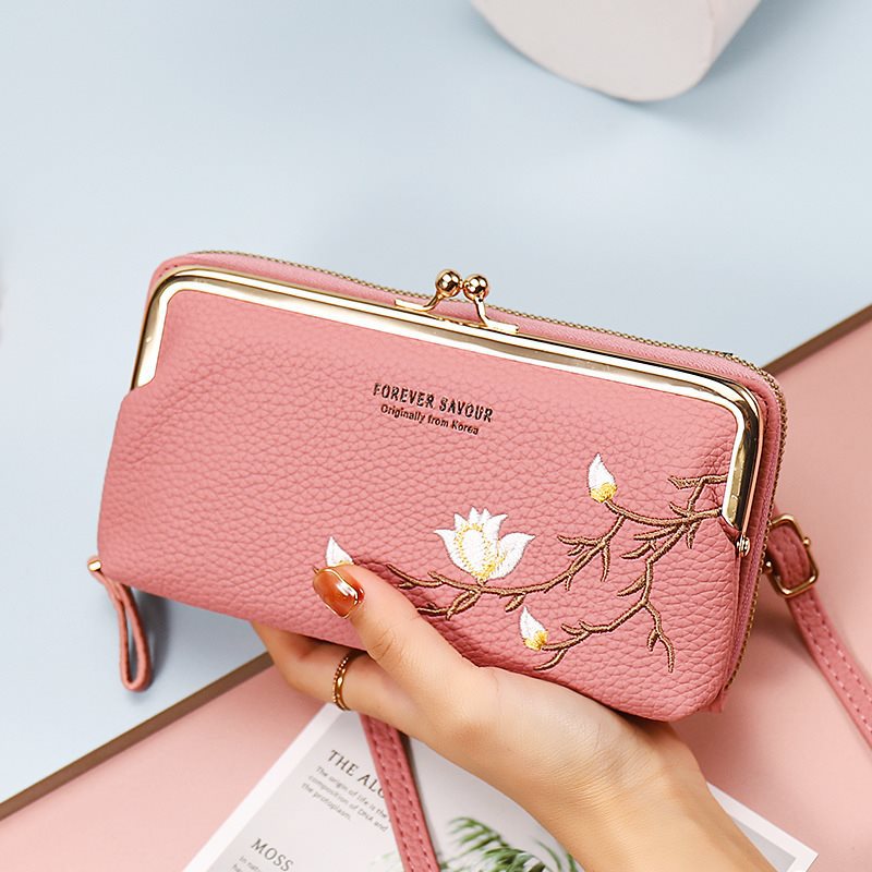 Women's Mobile Embroidery Flower Integrated Small Phone Bags