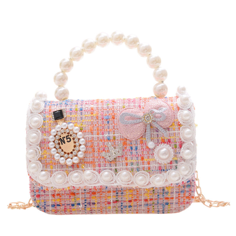 Children's Cotton Linen Beaded Little Chain Fashion Bags