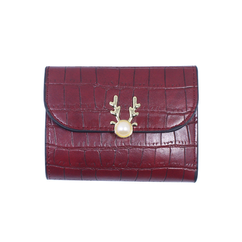 Women's Short Deer Head Fashion Folding Crocodile Ladies Wallets