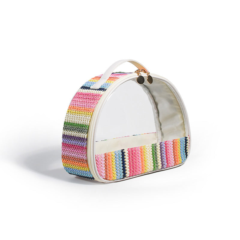 Straw Woven Transparent Semicircle Waterproof Rainbow Cosmetic Bags