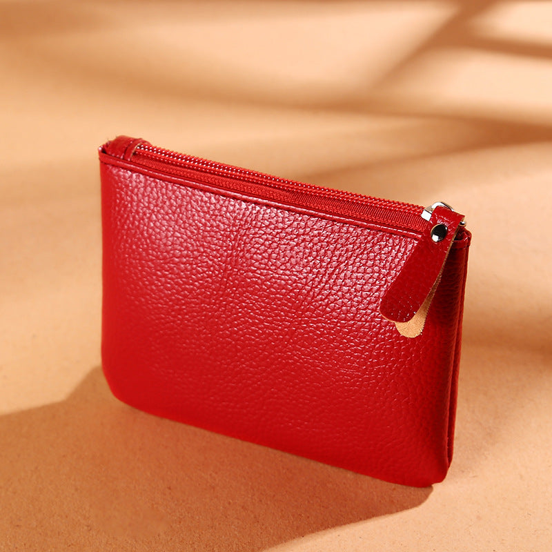 Female Litchi Zipper Solid Color Soft Coin Purses