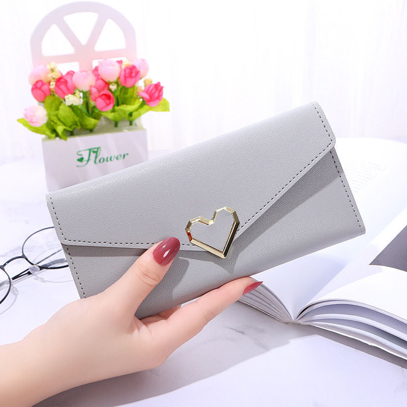 Women's Plain Heart-shaped Long Multiple Slots Mobile Ladies Wallets