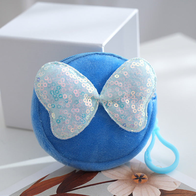 Children's Cute Bow Plush Round Small Zipper Children's Shoulder Bags