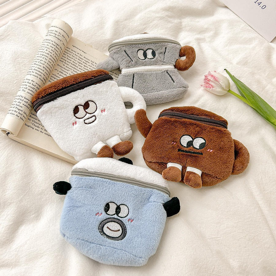 Série de tasses de théière, porte-monnaie de rangement créatif en peluche avec Expression drôle