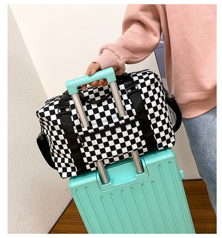 Women's Capacity Chessboard Plaid Fitness Leisure Dry Travel Bags