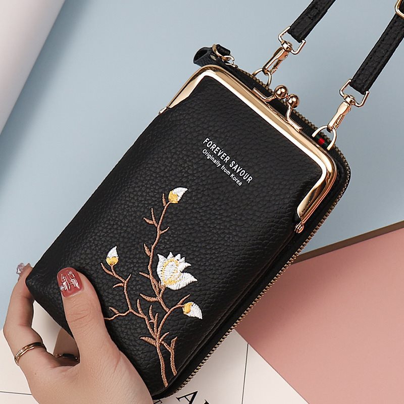 Women's Mobile Embroidery Flower Integrated Small Phone Bags