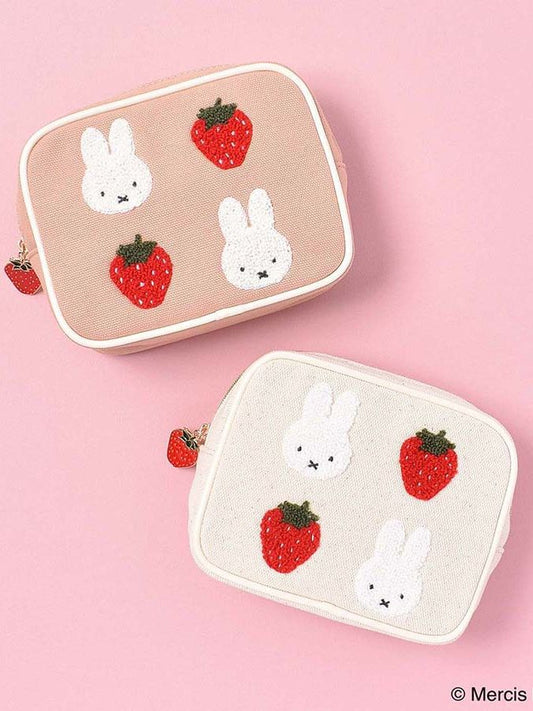 Strawberry Cartoon Cute Pink Square Makeup Cosmetic Bags