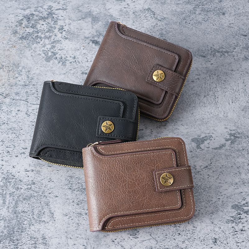 Men's Retro Short Horizontal Zipper Multifunctional Men's Wallets