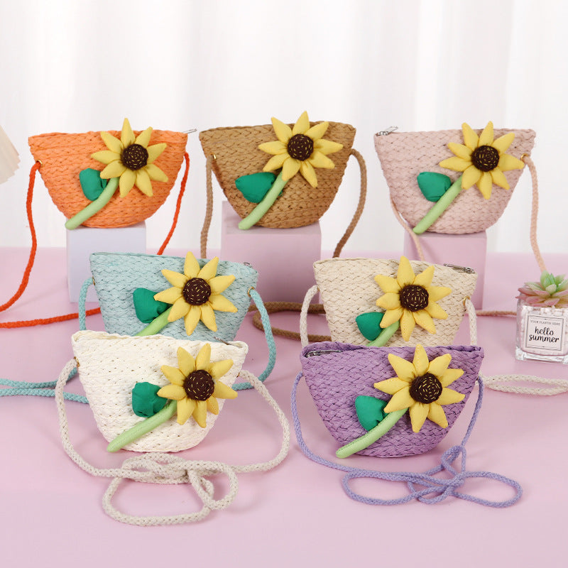 Children's Female Cute Straw Woven Little Princess Bags