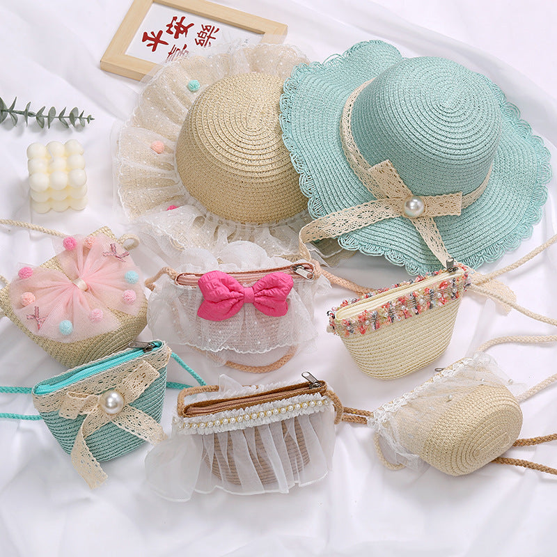 Children's Lace Bow Straw Woven Little Cute Bags