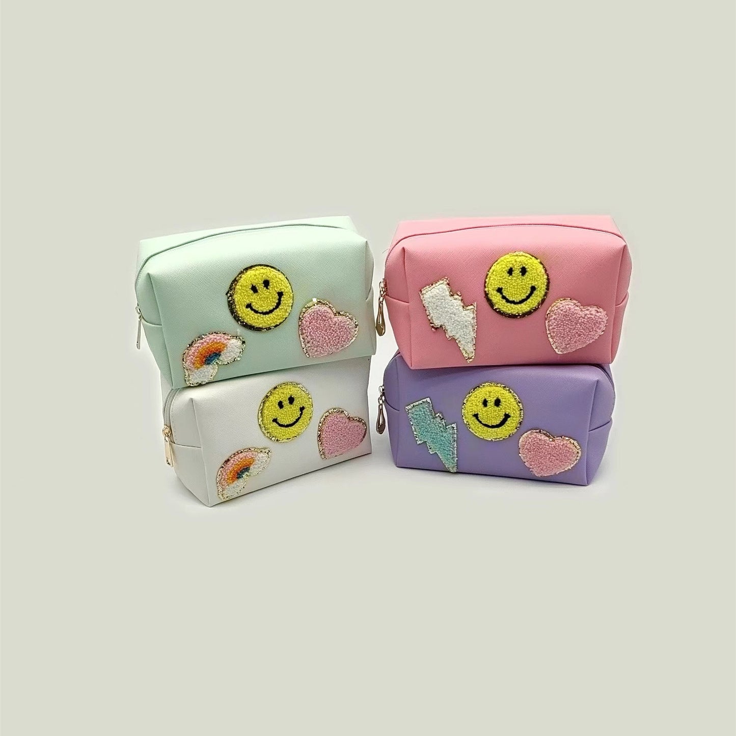 Women's Portable Towel Embroidery Letter Smiley Face Personal Hygiene Cosmetic Bags