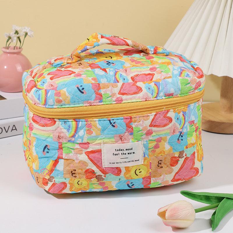 Portable Small Floral Large Capacity Quilted Cosmetic Bags