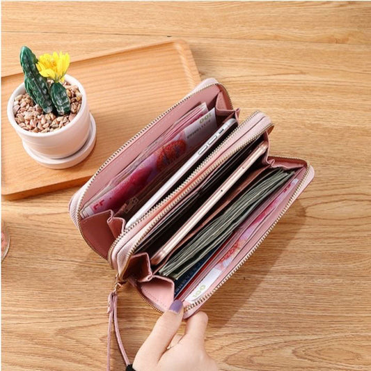 Women's Double Zip Long Clutch Korean Stitching Ladies Wallets