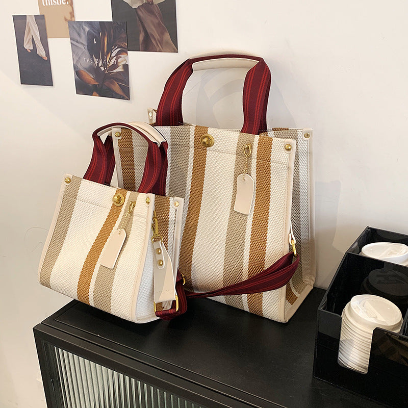 Women's Tote Fashionable Canvas Striped Broadband Handbags