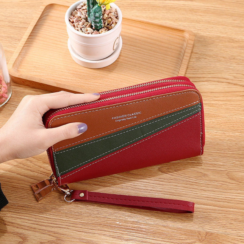 Women's Double Zip Long Clutch Korean Stitching Ladies Wallets