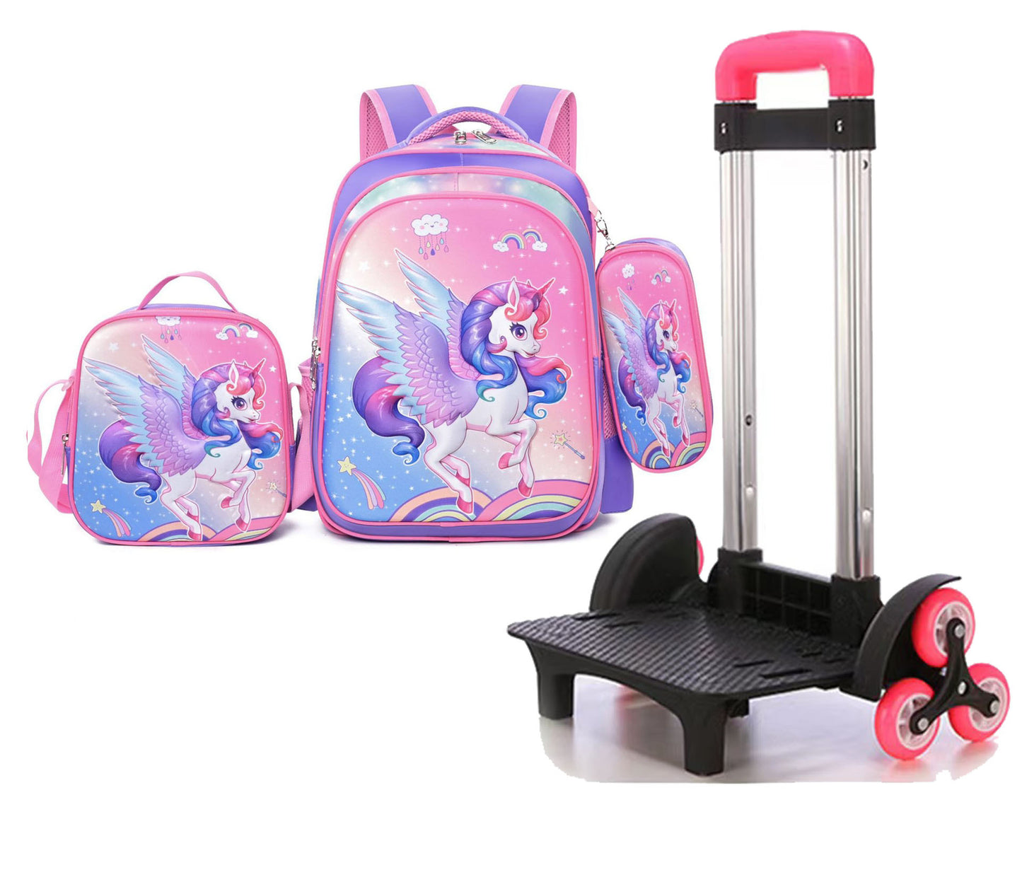 Children's With Light Cartoon Six-wheel Two-wheel Ladder Elementary School Students' Schoolbags