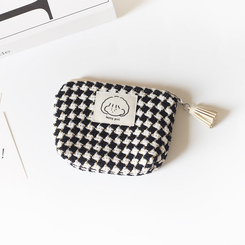 Women's Winter Plaid Small Portable Korean Cute Storage Coin Purses