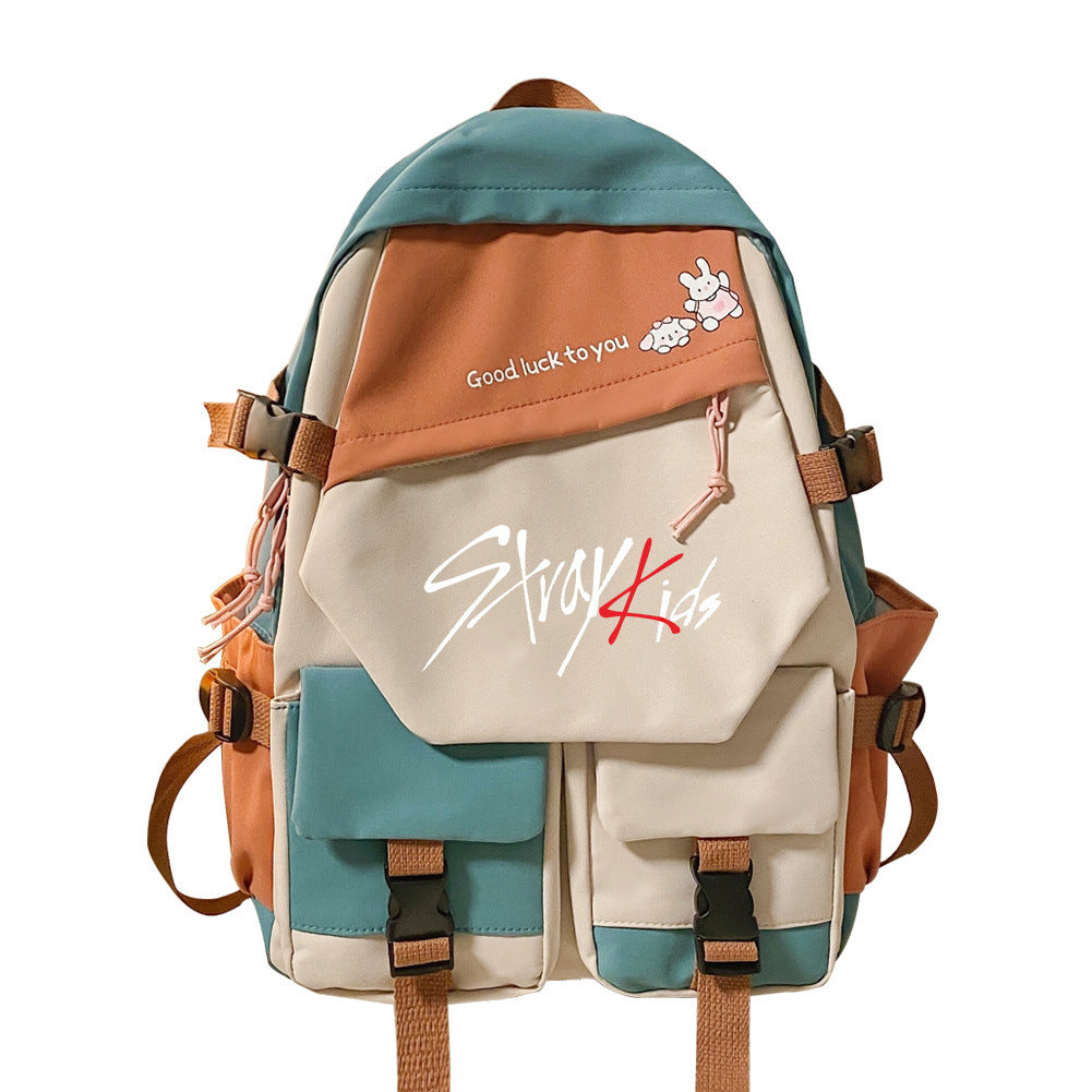 Classy Korean Style Stitching Contrast Color Middle School Students' Schoolbags