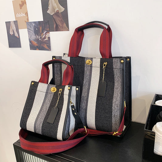 Women's Tote Fashionable Canvas Striped Broadband Handbags