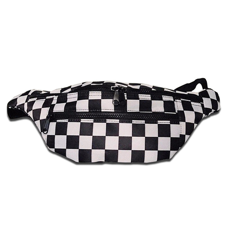 Women's Chessboard Black White Plaid Fashion Small Waist Packs