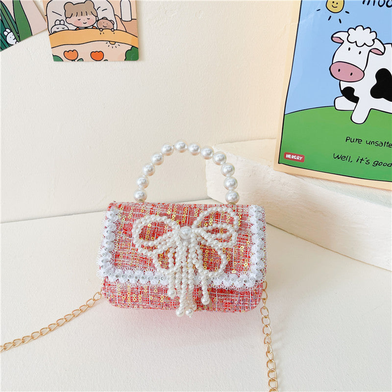 Bow Cartoon Cute Chain Pearl Tote Sacs à bandoulière pour enfants