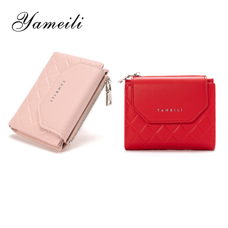 Women's Rhombus Mini Short Small Trendy Trifold Ladies Wallets