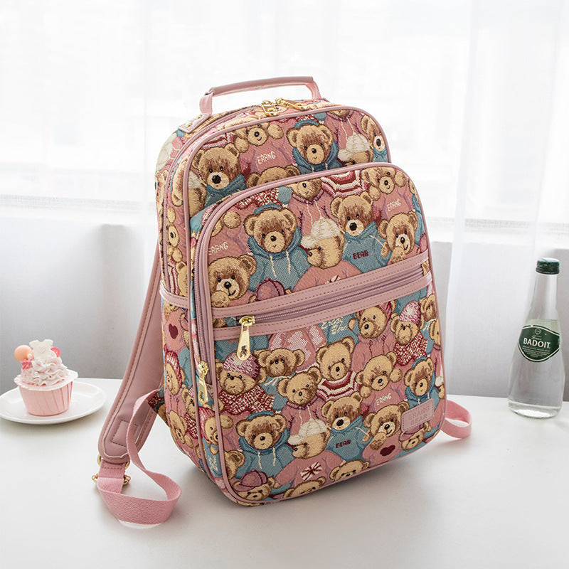 Women's Bear Attachment Korean Style Preppy Fashion Backpacks