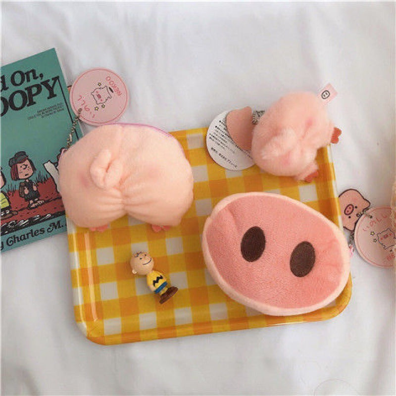 Porte-monnaie innovant en peluche avec tête de cochon et cœur