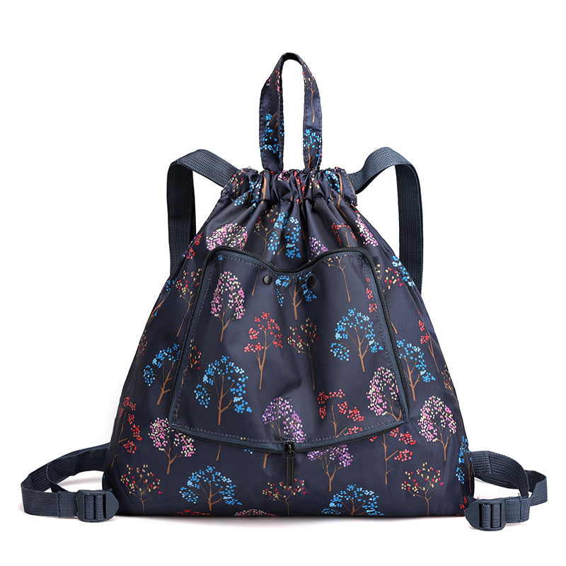 Women's Drawstring Printed Nylon Fabric Foldable Flower Backpacks