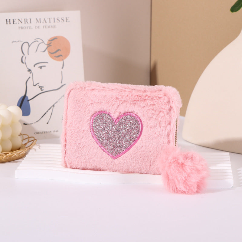 Porte-monnaie à pochette courte brodée en peluche Love