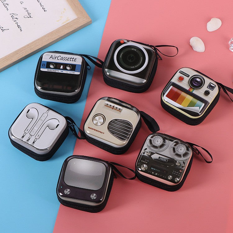 Retro Tinplate Square Electrical Zipper Earphone Coin Purses