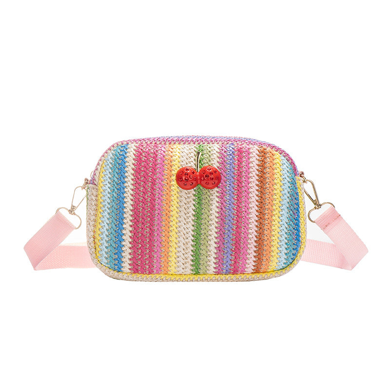 Versatile New Cherry Straw Woven Rainbow Waist Packs