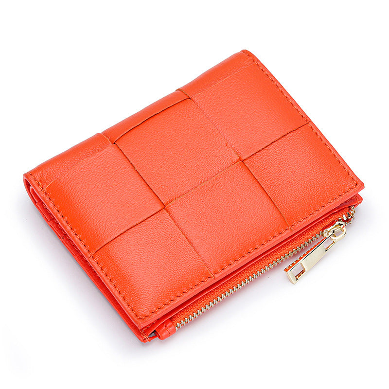 Women's Sheepskin Short Style Design Woven Leather Ladies Wallets