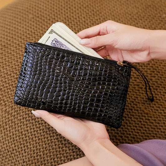 Female Crocodile Pattern Zipper Solid Color Coin Purses