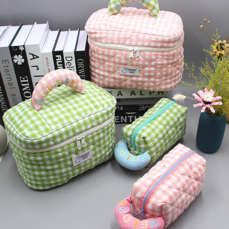 Women's Fresh Style Plaid Embroidered Cotton Cosmetics Cosmetic Bags