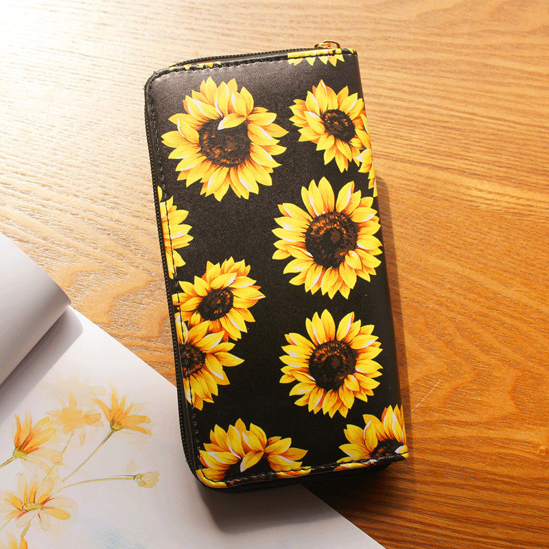 Women's Source Sunflower Printed Single Zipper Van Ladies Wallets