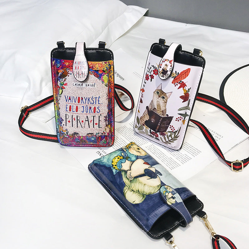 Women's Style Printed Cartoon Mobile Vertical Small Phone Bags