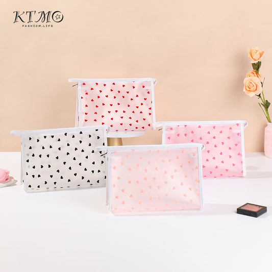 Mesh Flocking Love Storage Simple Large Capacity Wash Cosmetic Bags